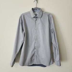 Duchamp London Mens Cotton Tailored Fit Button-Up Shirt Sz 16.5/L/42 Grey Floral